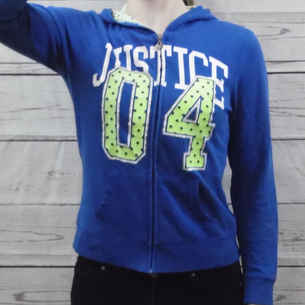 Justice girls Blue Green polkadot hoodie jacket